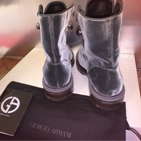 Giorgio Armani Velvet Lace-up Boots Size 39 dark grey velvet - Picture 5 of 12